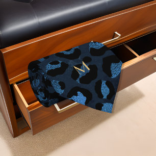 Blue Leopard Glitzer Print Gold Monogram Initial Krawatte