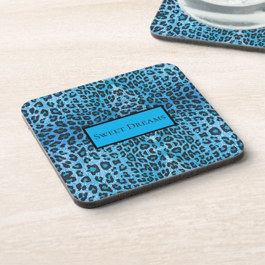 Blue Leopard Imitate Sparkle Sweet Dreams Modern C Getränkeuntersetzer (Linke Seite)