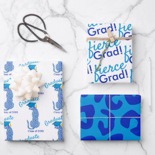 Blue Leopard Print Abschluss Geschenkpapier Set