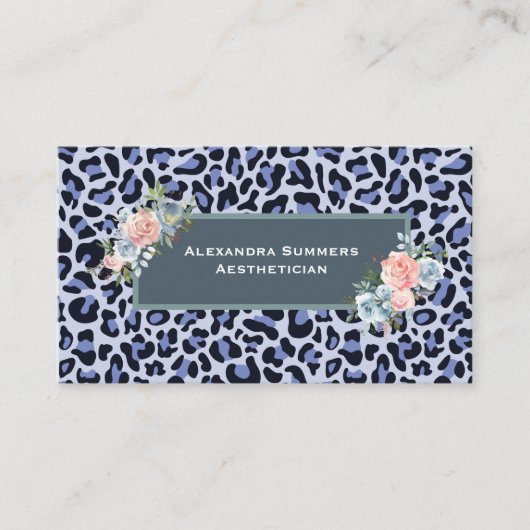 Blue Leopard Print Business Cards Visitenkarte (Vorderseite)