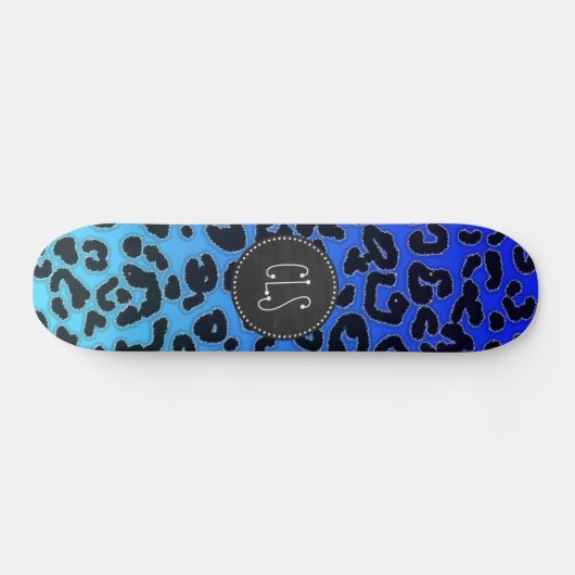 Blue Leopard Print; Chalkboard-Look Skateboard (Horizontal)