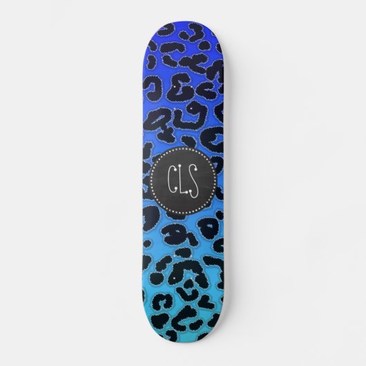 Blue Leopard Print; Chalkboard-Look Skateboard (Vorderseite)
