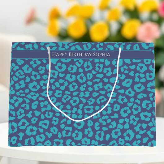 Blue Leopard Print Große Geschenktüte