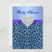 Blue Leopard Print Heart Baby Dusche Einladung (Vorderseite)