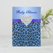 Blue Leopard Print Heart Baby Dusche Einladung (Stehend Vorderseite)