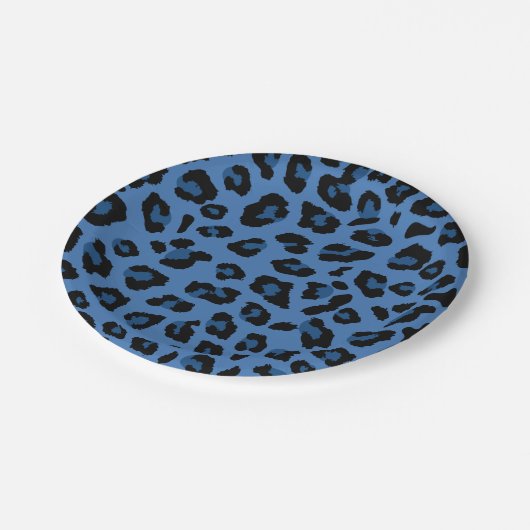 Blue Leopard Print Pappteller (Schrägansicht)