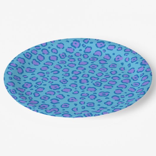 Blue Leopard Print Pappteller (Schrägansicht)