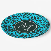 Blue Leopard Print Pappteller (Schrägansicht)