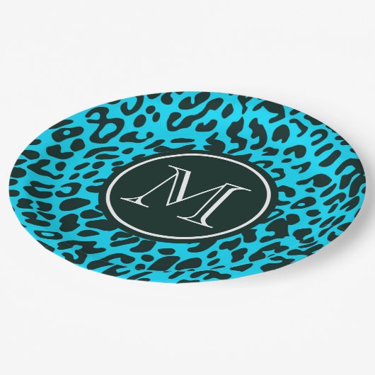 Blue Leopard Print Pappteller (Schrägansicht)