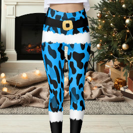 Blue Leopard Print Santa Claus Kostüme Weihnachten Leggings