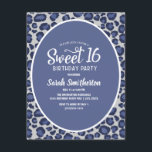 Blue Leopard Print Sweet 16 Einladung<br><div class="desc">Trendy blau und weiß leopard print Sweet 16 Geburtstagsfeier Einladung.</div>