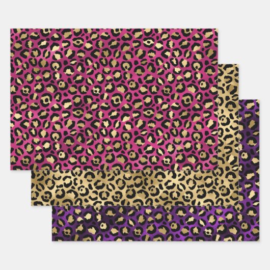 Blue Leopard Print with Gold Tropical Leaves Geschenkpapier Set (Set)