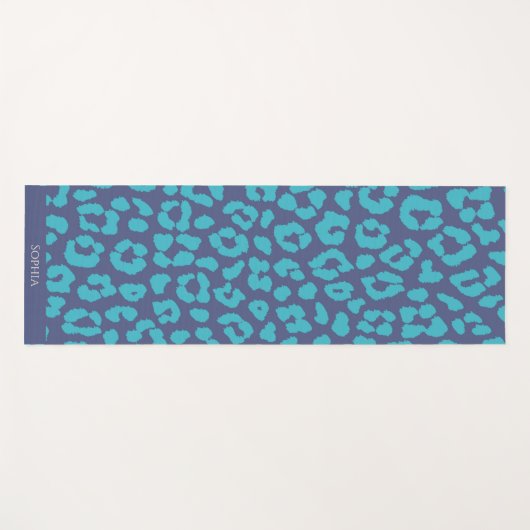 Blue Leopard Print Yogamatte (Vorderseite (Horizontal))