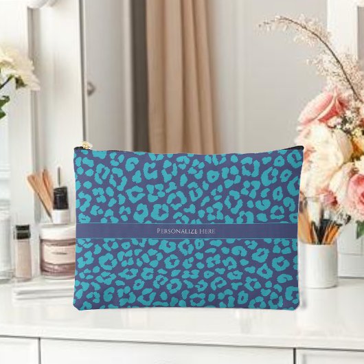 Blue Leopard Print Zubehörtasche