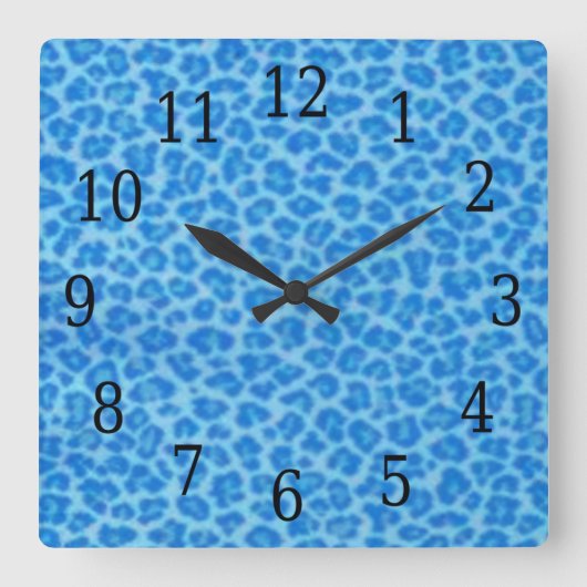 Blue Leopard Skin Square Clock Quadratische Wanduhr (Vorderseite)