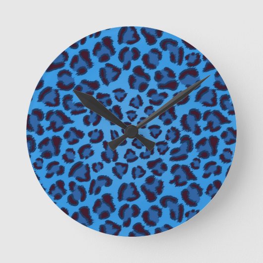 blue leopard texture pattern runde wanduhr (Vorderseite)