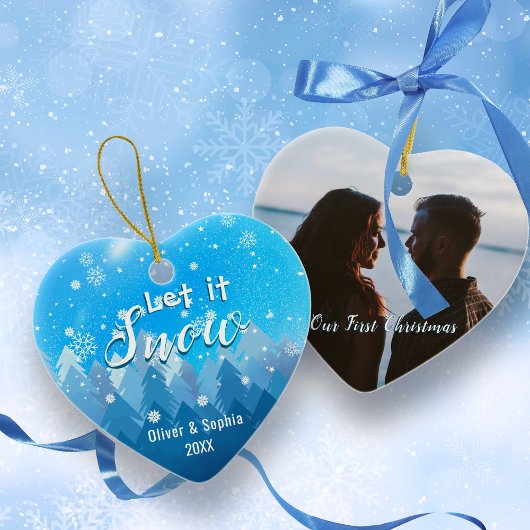 Blue Let it Snow First Christmas Foto Keramik Ornament