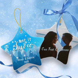 Blue Let it Snow First Christmas Foto Keramik Ornament