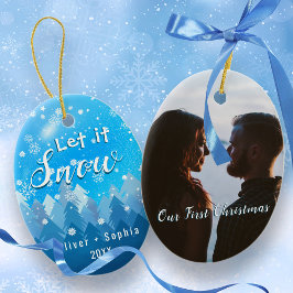 Blue Let it Snow First Christmas Foto Ornament