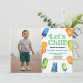 Blue Let's Chill Popsicle Picture Birthday Party Einladung (Stehend Vorderseite)
