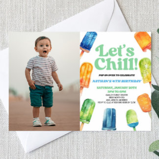 Blue Let's Chill Popsicle Picture Birthday Party Einladung