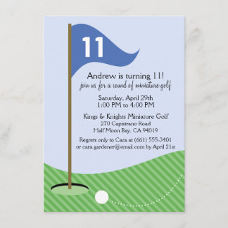 Blue Let's Par-T-Shirt Miniatur Golf Geburtstagspa Einladung