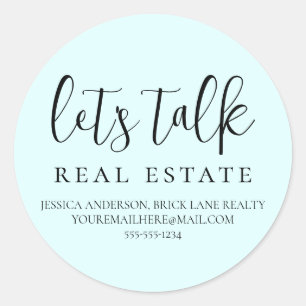 Blue Let's Talk Real Anwesen Kontaktinformationen Runder Aufkleber