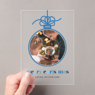 Blue Lettering Ornament Weihnachts-Foto Acryleinladungen
