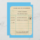Blue Library Card Geburtstag Einladung (Vorne/Hinten)
