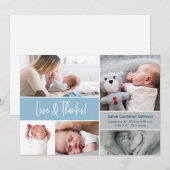 Blue Liebe & dank Foto Collage Baby Dusche Dankeskarte (Vorne/Hinten)