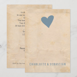 Blue Liebe Heart Modern Simple Contemporary Weddin Einladung