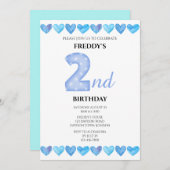 Blue Liebe Hearts 2. Geburtstag Foto Einladung (Vorne/Hinten)