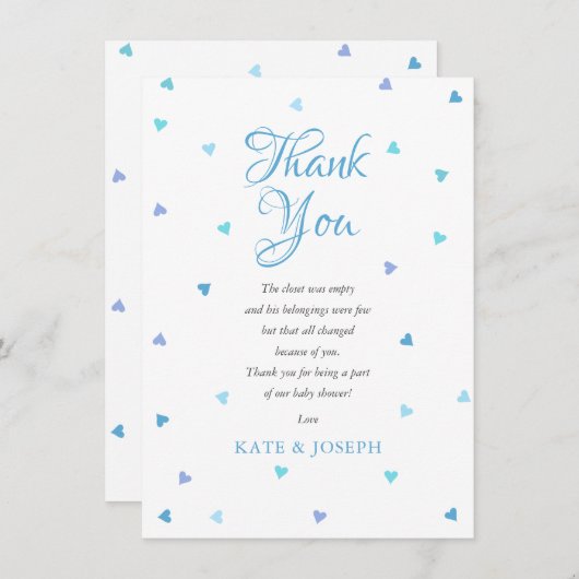 Blue Liebe Hearts Baby Dusche Danke, Gedicht Dankeskarte (Vorne/Hinten)