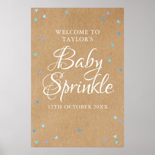 Blue Liebe Hearts Boho Baby Boy Sprinkle Willkomme Poster (Vorne)