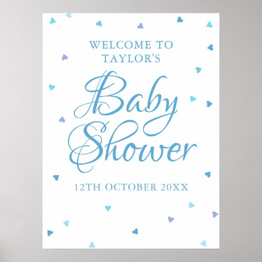 Blue Liebe Hört Babydusche Begrüßungszeichen Poster (Vorne)