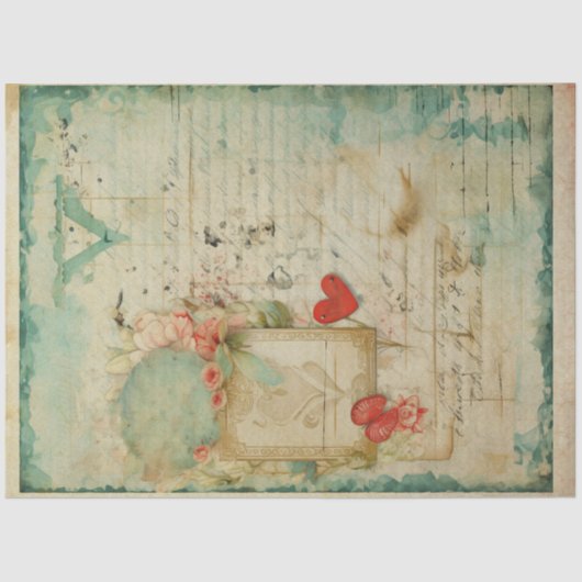 Blue Liebe Letter Vintag Ephemera No4 Seidenpapier (Vorderseite)