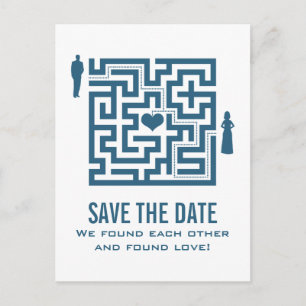 Blue Liebe Maze Save the Date Postkarte