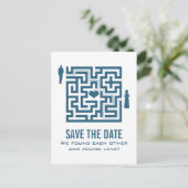 Blue Liebe Maze Save the Date Postkarte (Stehend Vorderseite)