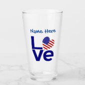 Blue LIEBE USA Herzenflagge Personalisiert Glas (Vorderseite)