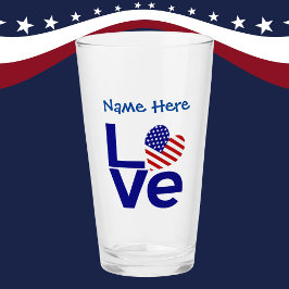 Blue LIEBE USA Herzenflagge Personalisiert Glas