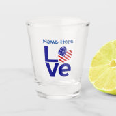 Blue LIEBE USA Herzenflagge Personalisiert Schnapsglas (Vorderseite)