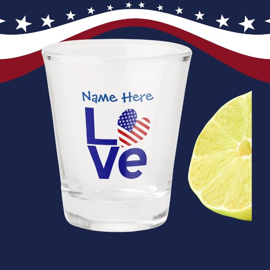 Blue LIEBE USA Herzenflagge Personalisiert Schnapsglas
