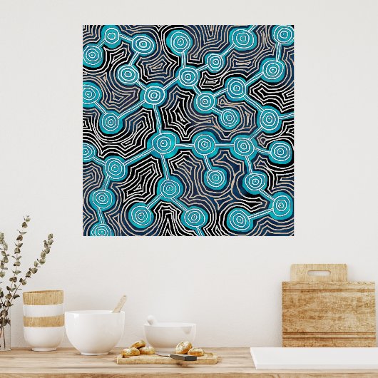 Blue Lifelines Modern Art Abstrakt Patterns Poster (Küche)