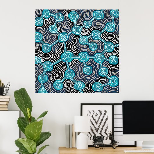 Blue Lifelines Modern Art Abstrakt Patterns Poster (Heimbüro)