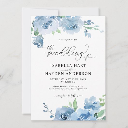 Blue Light Baby Blue All in One QR Code Wedding Einladung (Vorderseite)