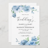 Blue Light Baby Blue All in One QR Code Wedding Einladung (Vorne/Hinten)