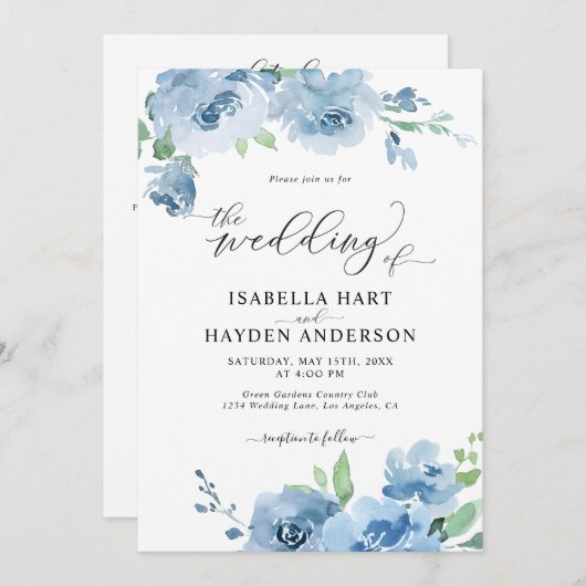 Blue Light Baby Blue All in One QR Code Wedding Einladung (Vorne/Hinten)