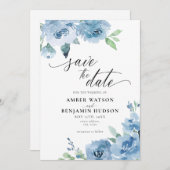 Blue Light Baby Blue Modern Floral Save the Date Einladung (Vorne/Hinten)