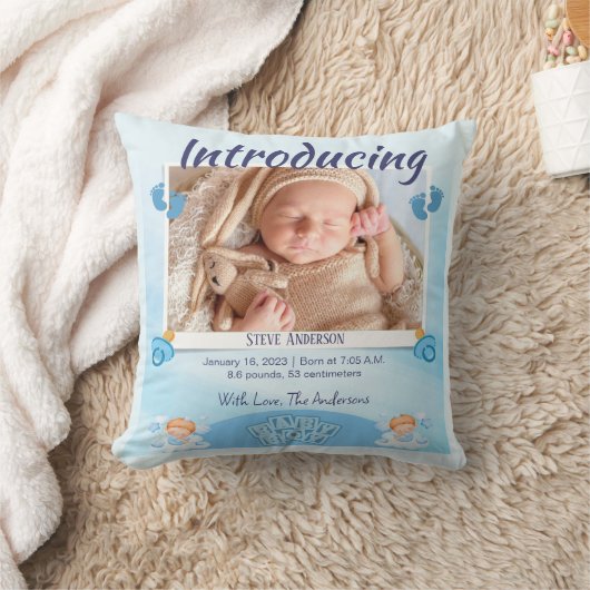 Blue Light Birth Announcement Personalize Kissen (Decke)