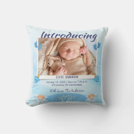 Blue Light Birth Announcement Personalize Kissen
